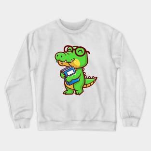 Cute Crocodile Holding Book School Cartoon Crewneck Sweatshirt